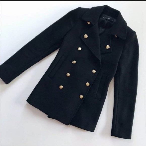 Zara Woman Coat Jacket Wool blend With Metallic Buttons - Picture 7 of 8